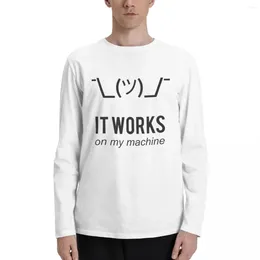 Men's Polos Shrug It Works On My Machine Funny Programmer Excuse Black Design Long Sleeve T-Shirts Vintage T Shirt For Men