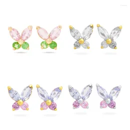 Stud Earrings Ins S925 Silver Needle Butterfly Simple Cute Color Zircon For Women Girls Fashion Jewelry