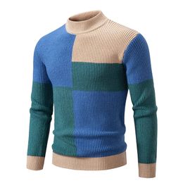 Mens Sweaters Mock Neck Pullovers Youthful Vitality Fashion Patchwork Knitted Sweater Men Slim Casual Pullover Autumn Wintr Knitwear Man 231021