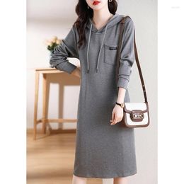 Casual Dresses Fashion Sweater Women's Autumn And Winter Comfort Simple Drawstring Pocket Design Dress