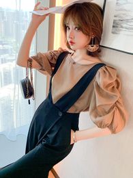 Work Dresses Small Fold Hubble-bubble Sleeve Pure Color Coat Female Summer Round Collar Shirt