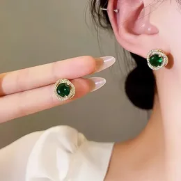 Stud Earrings Green Color Fashion Korean Pearl For Women Sparkling Zircon Pendant Wedding Party Jewelry Gift Wholesale