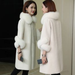 100% genuine leather real Sheep cut down coat for women's new 2023 medium length Haining grain fur integrated Korean version