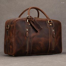 Duffel Bags Luufan Large Travel Bag Genuine Leather Vintage Style Luggage Men Male Duffle Travelling Weekender For Man