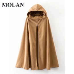 Women's Cape MOLAN Thick Casual Shawl Cloak Woman Vintage Hooded Brown Winter Loose Warm Jacket Coat Female Chic Outwear Shawl 231023