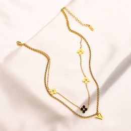 Niemals verblassende 14 Karat vergoldete Markendesigner-Anhänger-Halsketten aus Edelstahl mit doppeltem Buchstaben-Halsketten-Anhänger, Halskette, Perlenkette, Schmuck