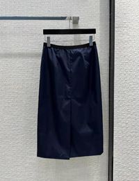 Skirts 2023 Fashion Good Quality Rear Slit Design Webbing Splicing Navy Blue Nylon Fabric Long Skirt