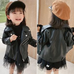 Jackets Baby Girls Faux Leather Jacket Zipper Fly Coat For Girls Solid Colour Childrens' Jacket Spring Autumn Kids Clothes Girl 231023