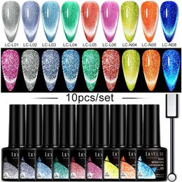 Acrylic Powders Liquids LILYCUTE 10PCSSET Gel Nail Polish Luminous Reflective Cat Magnetic With Stick Glow In the Dark Art UV kit 231023