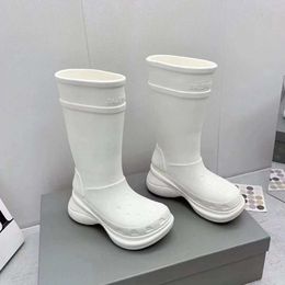 Ankle boots balenciashoes Rain Boots High Barrel Thick Sole Heights Knee Heights Long Rubber Boots Anti slip Waterproof CD84L