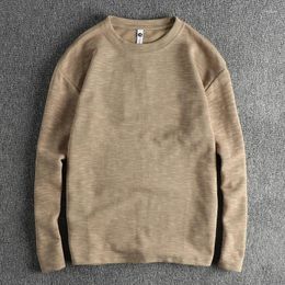 Men's T Shirts Retro Washed Cotton Long Sleeve Pullover Autumn Heavyweight Solid Colour Simple Soft All-Match Casual Male Basic T-Shirts