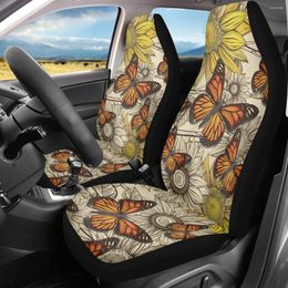 Car Seat Covers Durable Front Vehicle Yellow Butterflies Sunflower Printing Interior Soft Cover Accessories