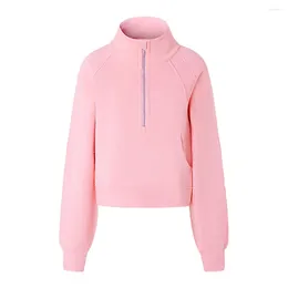 Women's Hoodies Autumn Winter High Neck Thickened Sweatshirt Hoodie Women Half Zip Loose Coat Long Sleeve Running Fitness Yoga Suit