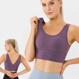 Yoga Outfit Womens Wireless Sports Bra Moulded Cup Underwear Medium Support Deep V Back Running Workout Female Lingerie S M L XL XXL