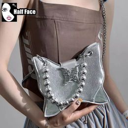 Evening Bags Y2K Girl Harajuku Womens Gothic Slivery Butterfly Versatile Handbag Punk One Shoulder Advanced Design Lolita Crossbody Bags Tote 231019