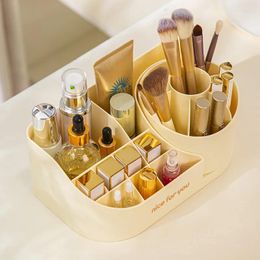 Storage Boxes Rotating Makeup Case Desktop Brush Bucket Divided Pen Holder Vanity Table Skin Care Shelf