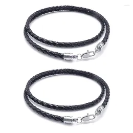 Pendant Necklaces 2X Jewellery Men's Necklace - 3Mm Cord Leather Stainless Steel For Men Black Silver Color- With Gift Bag 60Cm