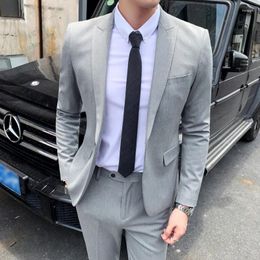 Men's Suits (Jacket Pants) 2023 Brand Clothing High Quality Business Blazers/Male Slim Cotton Casual Groom Dress Two-piece Suit S-4XL