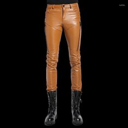Men's Pants Men's Genuine Leather Men Real Sheepskin Korean Skinny Tight Motorcycle Biker Male Trousers 2023 Spring Autumn Plus