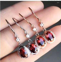 Stud Earrings Real And Natural Garnet Earring Jewelry 925 Silver Gem Size 6 8mm