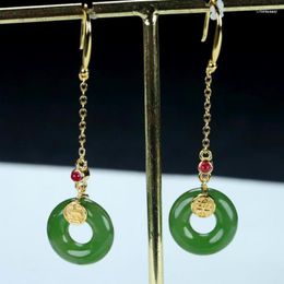 Dangle Earrings Natural Green Jade Donut 925 Sterling Silver Ruby Chinese Nephrite Hetian Jades Circle Drop Earring Women Gifts