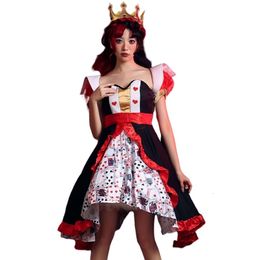 Halloween Costume Women Designer Cosplay Costume Halloween Costume Red Queen Poker Print Dress Alice Sleepwalking In Wonderland Queen Of Heart Role Performance