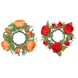 Candle Holders 2pcs Ring Pillar Wreaths Rings Flower Decorations Centrepieces