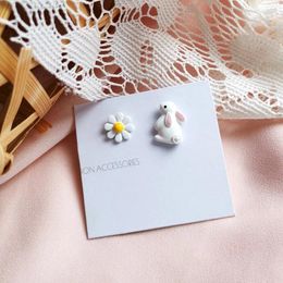 Dangle Earrings S925 Silver Metal Vintage Earring Small Asymmetrical Hit Colour Flower Short Ear Clip