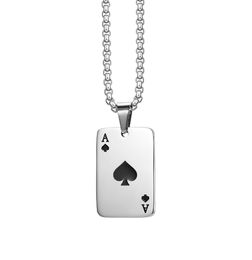 Lucky Spades A Pendant Necklace with Titanium Steel Thickened Versatile Chain Hip Hop Fashion Charm Jewellery for Men and Women