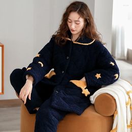 Women's Sleepwear Women Quilted Female Autumn And Winter Three Layer Thickened Warm Coral Fleece Jacket Girls Flannel Home Suit M-3XL