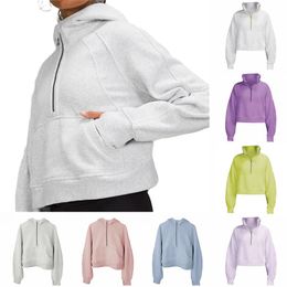 24Ss Womens Yoga Hoodie Modejacken Dicke Hoodys Sport Halb Reißverschluss Designer Pullover, die lose halbe Reißverschluss Winter Hoodies Chothting Choth