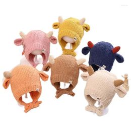 Berets Winter Plush Baby Hat Cute Lamb Double Horn Ear Protection Boys And Girls' Strap Pullover Kids Bonnet