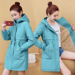 Women's Down Winter Large Size Women Long Sleeve Coat Female Plus Velvet Thickening Cotton Clothing Outerwear Fashion Hooded Trench Coats