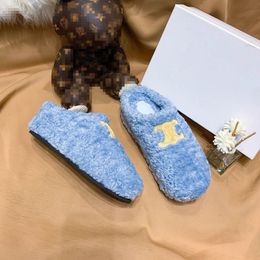 Winter Indoor Fur Slippers Women Ladies Branded Designer House Full Furry Soft Fluffy Plush Platform Flats Heel Non Slip Luxury Designer Plush Shoes Casual Mule