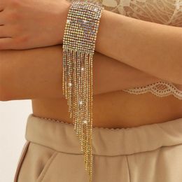 Link Bracelets FYUAN Fashion AB Gold Color Rhinestone Bracelet For Women Long Tassel Crystal & Bangles Party Jewelry
