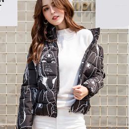 Women's Down Womne's Winter Print Short Parkas Jacket Cotton Padded Stand Collar Coats Female 2023 Autumn Vintage Harajuku Casual Woman