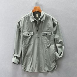 Men's Casual Shirts Men's 2023 Spring Summer Solid Color Cotton Shirt Pullover Retro Multi Pocket Comfortable Army Green Top