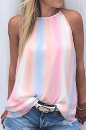 Camisoles Tanks Rainbow Tie Dye Halter Loose Tank Top Women Sexy Halter Neck Sleeveless Off Shoulder Summer Tank Tops S-2XL 231023