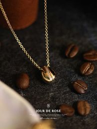 Weekend Breakfast S925 Sterling Silver Plating Hollow out Coffee Bean Design Fashionable Clavicle Necklace Pendant for Women