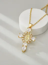 Pendant Necklaces 1pc Our Lady Of The Cross Clear Virgin Zirconia Necklace Solid Color Banquet