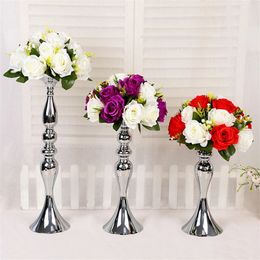 Candle Holders White Golden Silver Metal Candlestick Flower Stand Vase Table Centrepiece Event Rack Road Lead Wedding Decor 231023