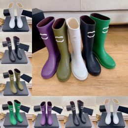 Excellent Quality Women Rubber Boot Brand channel Designer Square Toe Women's Rain Boots Thick Heel Thick Sole Ankle Booist G220720