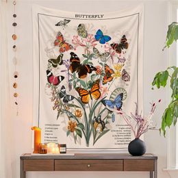 Tapestries Magic Flower Butterfly Tarot Pattern Tapestry Blanket Psychedelic Witchcraft Wall Hanging Bohemia Gypsy Home Bedroom Decorating 231023