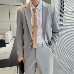 Men's Suits High Quality (Blazer Trousers) British Dress Fashion Handsome Business Solid Color Professional Wear Blazer Two-piece Set