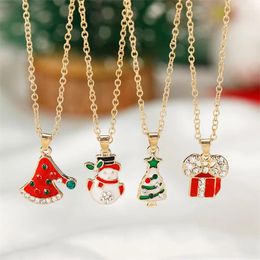 Pendant Necklaces Fashion Christmas Santa Claus Tree Bell Necklace For Women Xmas Snowman Hat Crystal Chain Choker Year Jewellery Gift