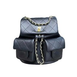 Women's Brand Bags Genuine Leather Caviar Three Pocket Backpacks Mini Frog Diamond Chain Backpack