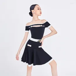 Stage Wear Off-Shoulder Latin Dance Dress Girls Practice Cha Dancewear Samba Rumba Competition Clothes Bodysuit Skirt VDB7001