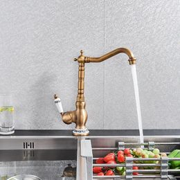 Bathroom Sink Faucets Vidric Modern Basin Faucet Antique Brass Ceramic Handle Mixer Tap Deck Mounted 360° Kitchen Cold Water Fauce