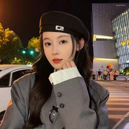 Berets Korean Style Spring And Autumn Hat Women's Fashion Light Diamond Woolen Beret Online Influencer Refined Painter Cap Winter Warm