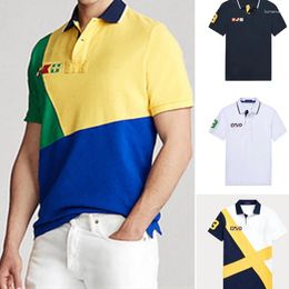 Men's Polos Summer High Quality Cotton Big White Horse Tops Shirts Short Sleeve City Style Polo Homme Embroidery Shirt